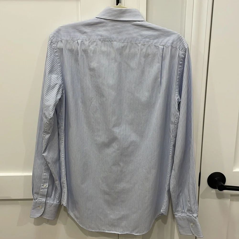 Lorenzo Uomo Blue and White Striped Dress Shirt Size 15 (34/35) - Picture 5 of 8